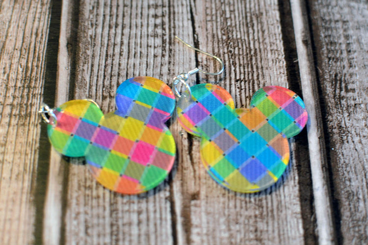 Plaid Mouse Head Earrings