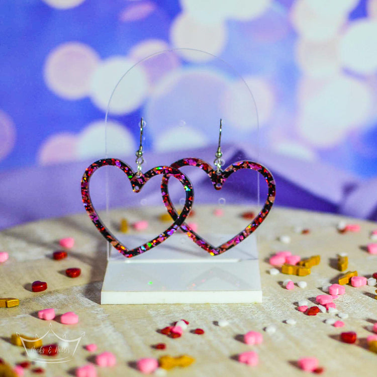 Glitter Heart Hoops Earrings