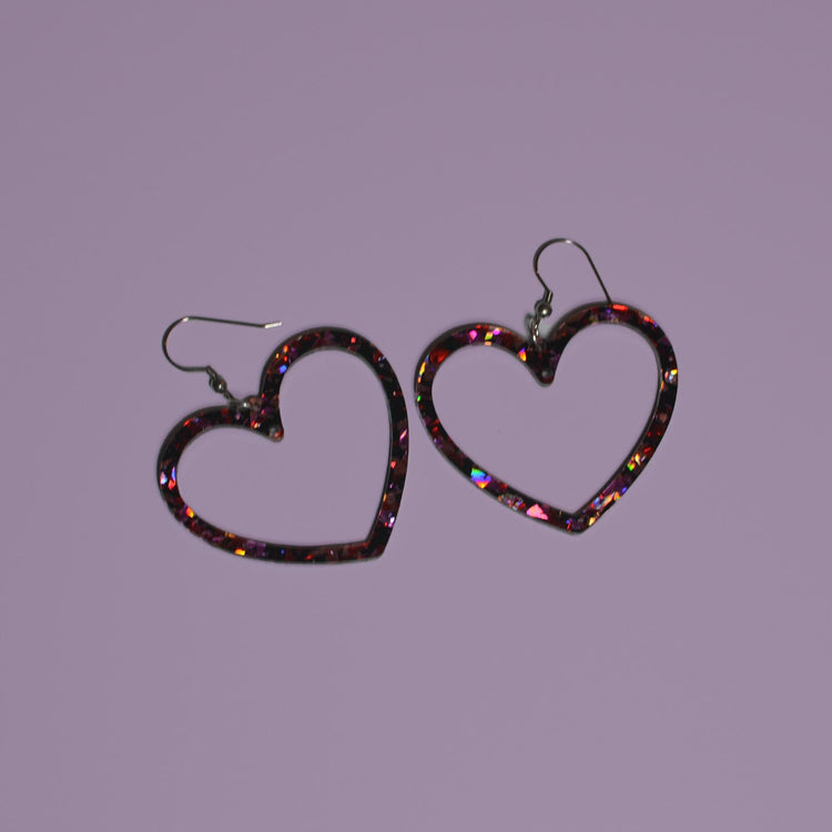 Glitter Heart Hoops Earrings