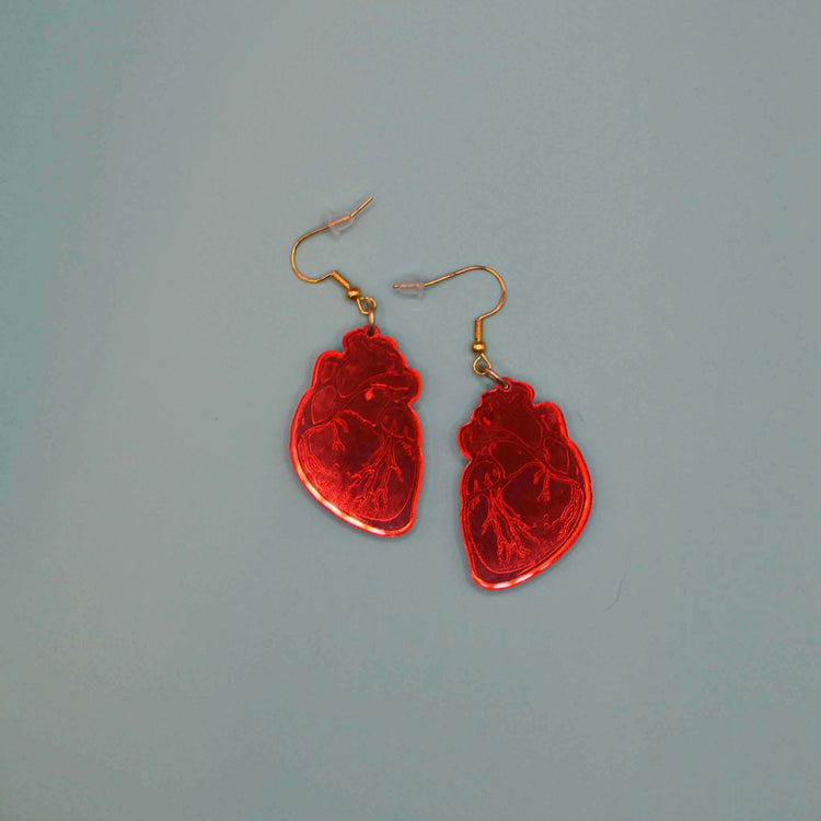 Mirror Anatomical Heart Earrings