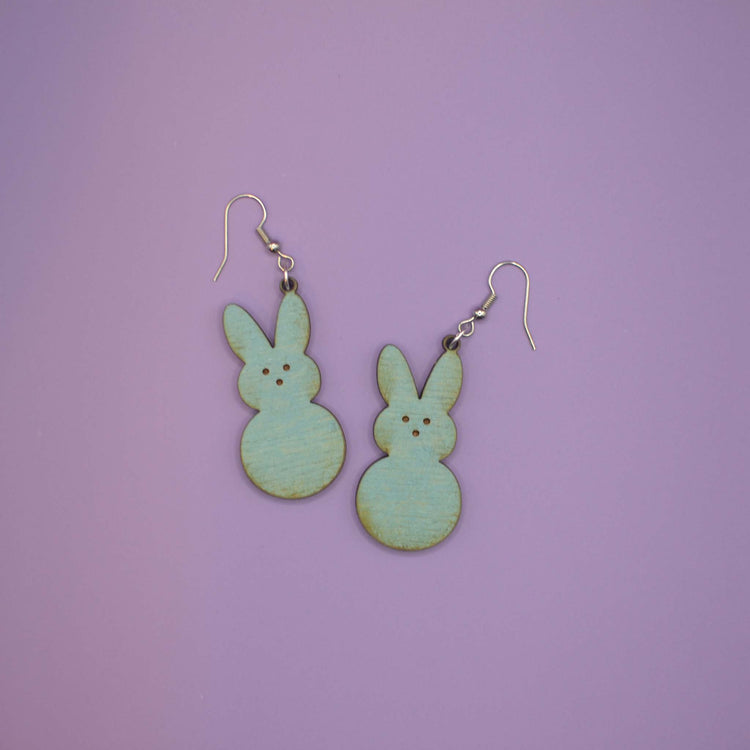 Marshmallow Bunny Earrings (Wooden)