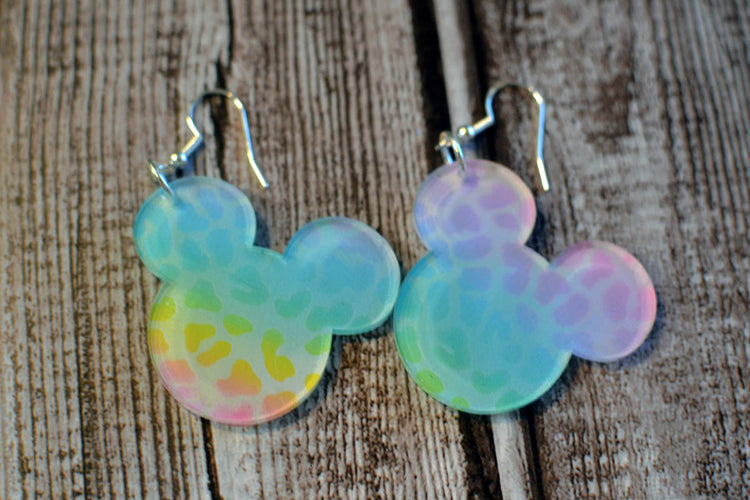 Rainbow Leopard Mouse Head Earrings