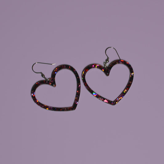Glitter Heart Hoops Earrings