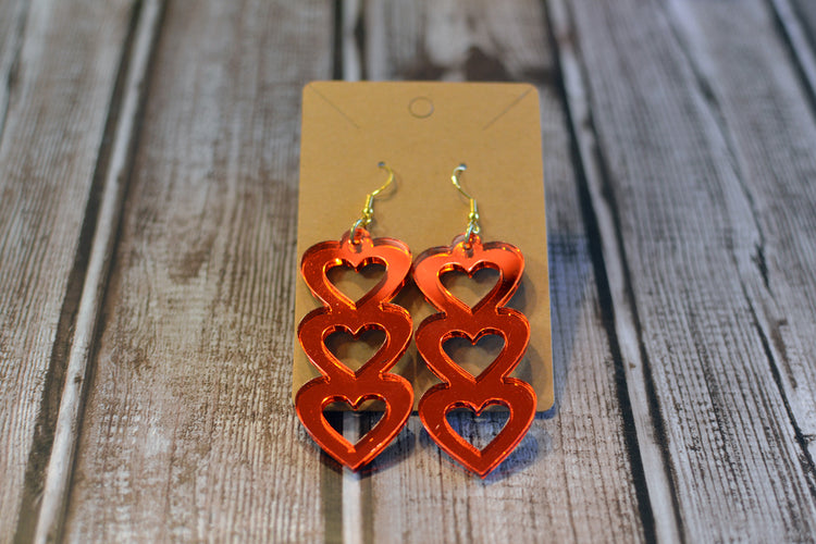 Mirror Triple Heart Earrings